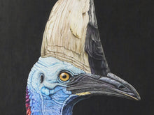 Load image into Gallery viewer, Detailansicht Kopf vom Helmkasuar mit Schnabel und Horn